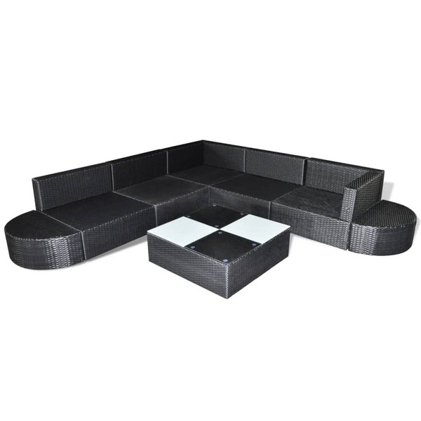 Patio Lounge Set of 8 Black Powder-Coated Steel Large Modular A949-42096