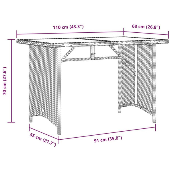 Garden Table Beige PE rattan, powder-coated steel, tempered glass A949-366353