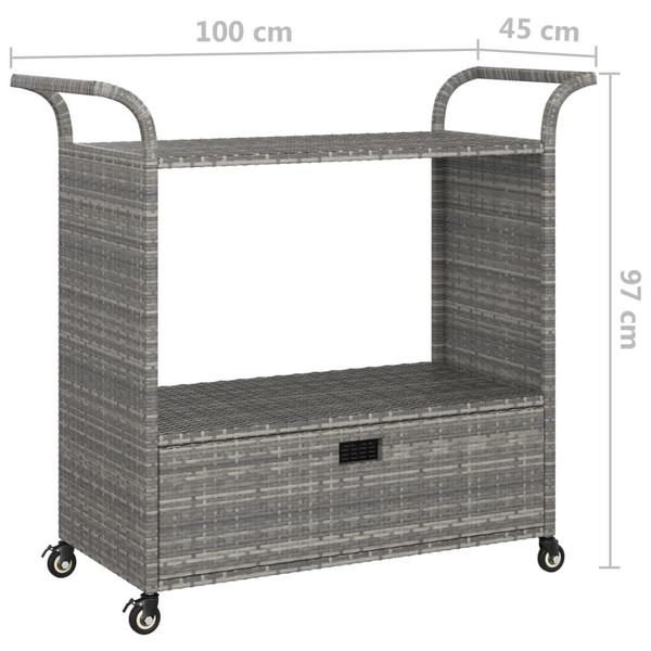 Bar Cart with Drawer Gray 39.4"x17.7"x38.2" Poly Rattan A949-316664