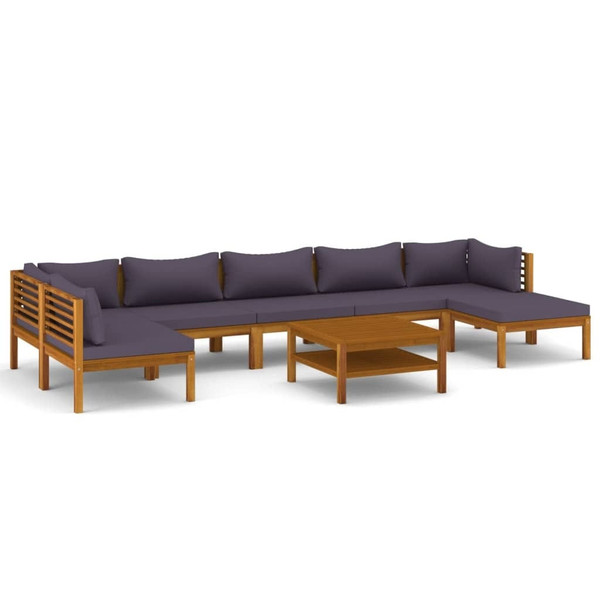 Wooden Lounge Set Dark Grey Solid Acacia Wood, 100% Polyester Fabric A949-3086923
