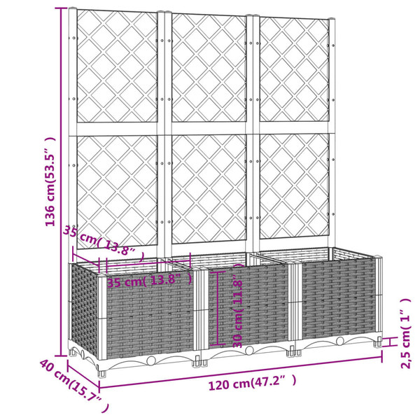 Garden Planter Brown Polypropylene 47.2 x 15.7 x 53.5 in Planters A949-318263