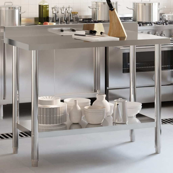 Kitchen Work Table with Backsplash 43.3"x21.7"x36.6" Stainless Steel A949-376466