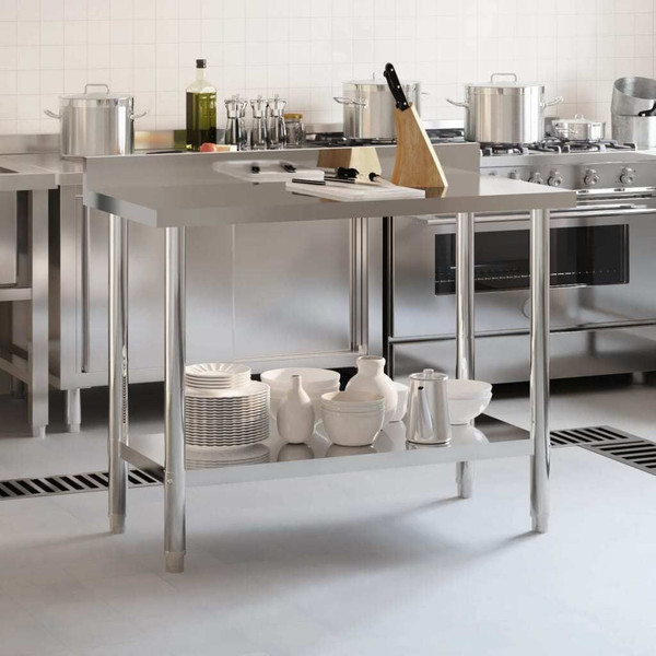 Kitchen Work Table with Backsplash 43.3"x21.7"x36.6" Stainless Steel A949-376466