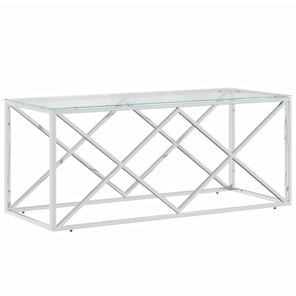 Coffee Table Silver Stainless Steel and Tempered Glass Medium A949-349961