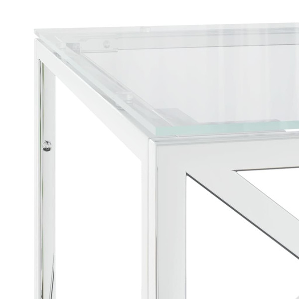 Coffee Table Silver Stainless Steel and Tempered Glass Medium A949-349961