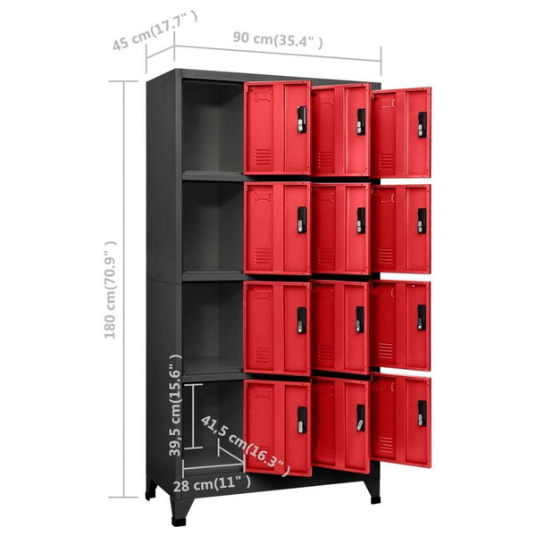 Locker Cabinet Anthracite and Red Steel Large Locker Cabinet A949-339817