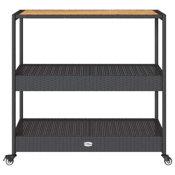Bar Cart 3-Tier Black Poly Rattan and Solid Wood Acacia A949-368723