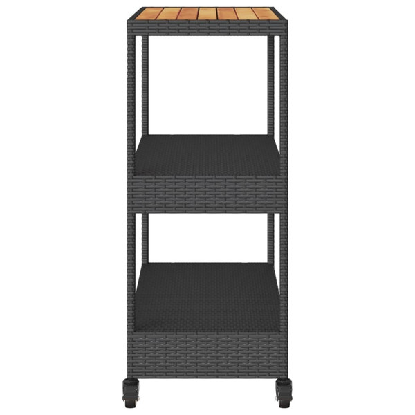 Bar Cart 3-Tier Black Poly Rattan and Solid Wood Acacia A949-368723
