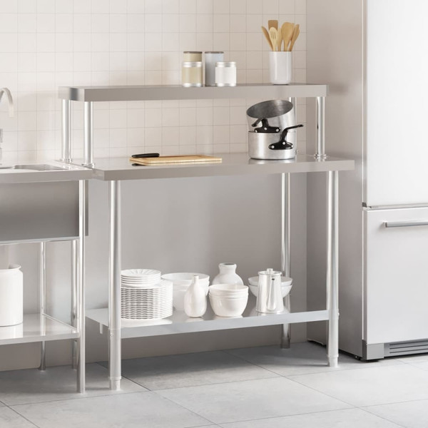 Kitchen Work Table with Overshelf 43.3"x21.7"x47.2" Stainless Steel A949-3208899