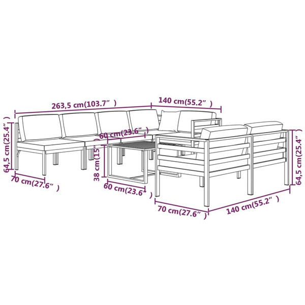 Garden Lounge Set Anthracite Aluminum, Polyester Large Modular A949-3107820