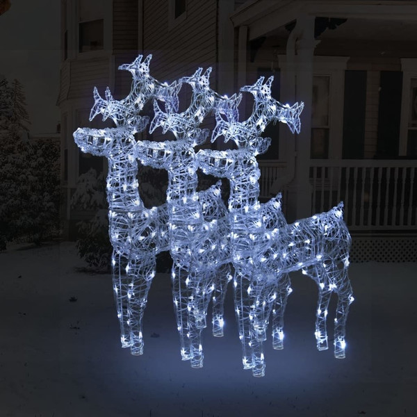 Reindeer Christmas Decoration Set of 3 Cool White Acrylic Large A949-3154337