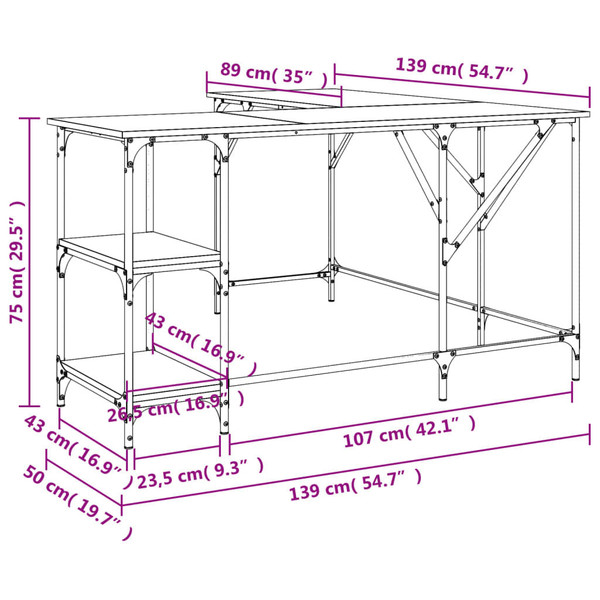 Desk Black Engineered wood, Metal Large Adjustable Feet A949-837587