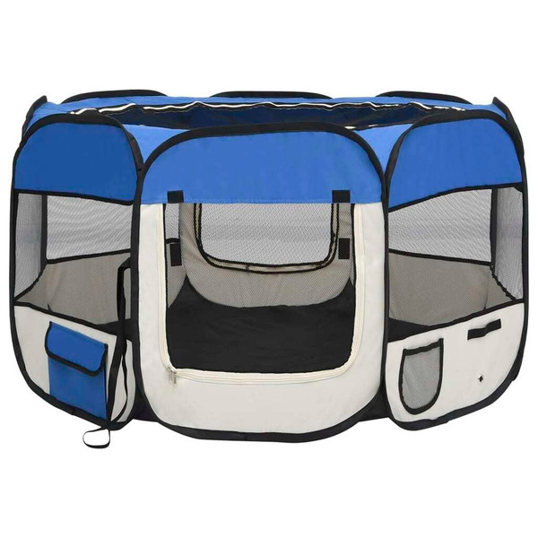 Dog Playpen Blue and Cream Polyester, Steel 43.3 x 43.3 x 22.8 in A949-171014