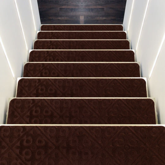 15Pcs Indoor Non-Slip Stair Carpet Mats for Wooden Steps-Brown B593-HZ10041