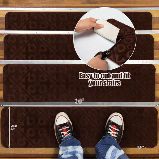 15Pcs Indoor Non-Slip Stair Carpet Mats for Wooden Steps-Brown B593-HZ10041