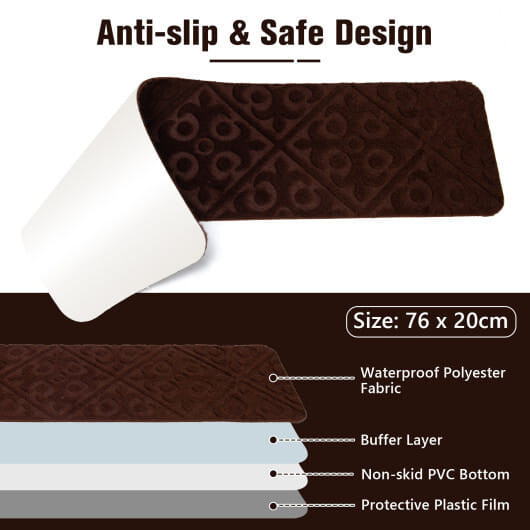 15Pcs Indoor Non-Slip Stair Carpet Mats for Wooden Steps-Brown B593-HZ10041