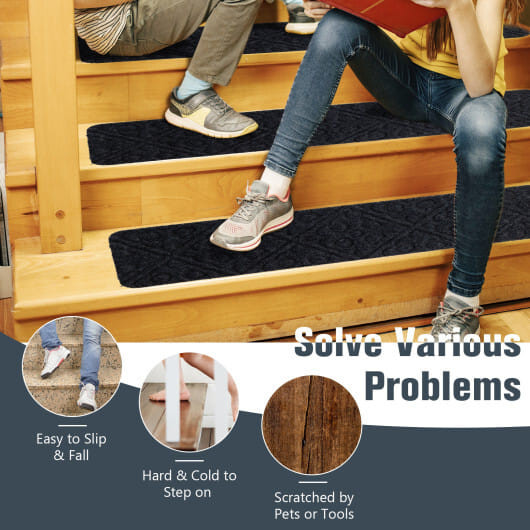 15Pcs Indoor Non-Slip Stair Carpet Mats for Wooden Steps-Brown B593-HZ10041