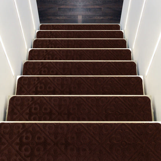 15Pcs Indoor Non-Slip Stair Carpet Mats for Wooden Steps-Brown - Color: Brown D681-HZ10041BN