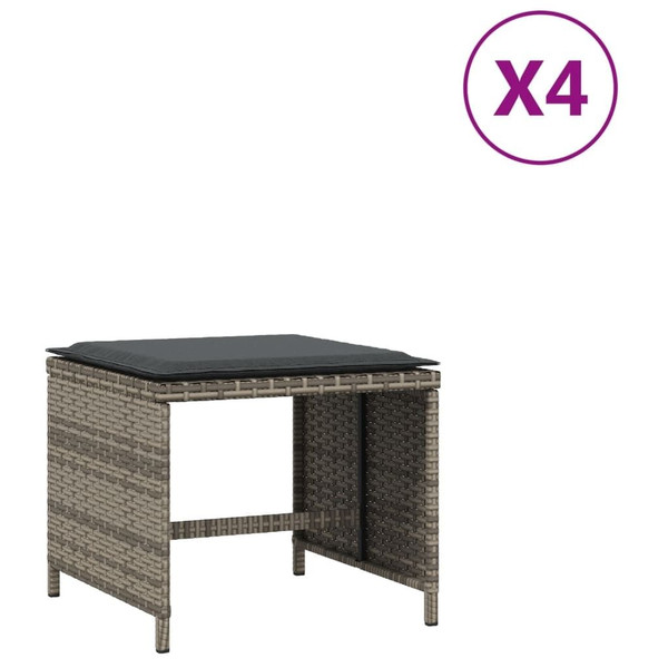 Patio Stool Gray PE Rattan, powder-coated steel, foam, polyester A949-4007485