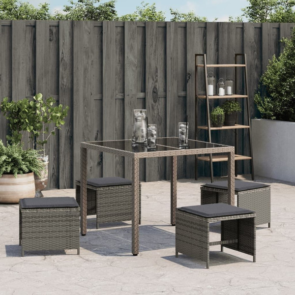 Patio Stool Gray PE Rattan, powder-coated steel, foam, polyester A949-4007485