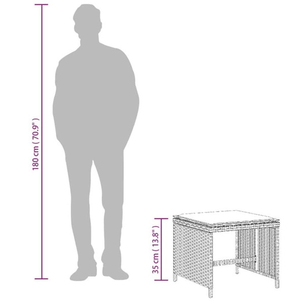 Patio Stool Gray PE Rattan, powder-coated steel, foam, polyester A949-4007485
