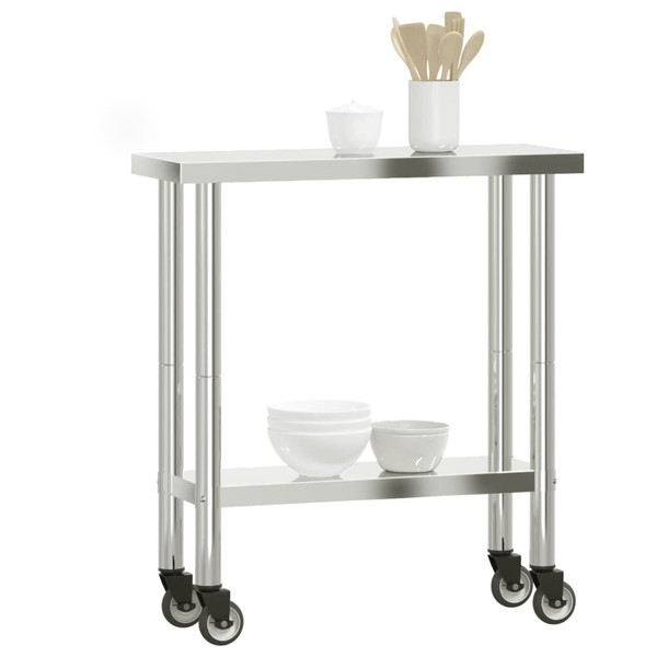 Kitchen Work Table with Wheels 32.5"x11.8"x33.5" Stainless Steel A949-376460