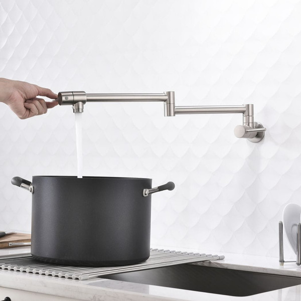 Brass Folding Faucet 1/2'' NPT Wall Mount Kitchen Faucet Two Handles Cold Water Tap Nickel T575-S0671278183