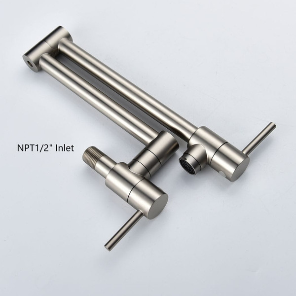 Brass Folding Faucet 1/2'' NPT Wall Mount Kitchen Faucet Two Handles Cold Water Tap Nickel T575-S0671278183