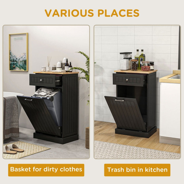 Kitchen Tilt Out Trash Bin Cabinet Free Standing Recycling Cabinet Trash Can Holder With Drawer, Bl T575-S0671266326
