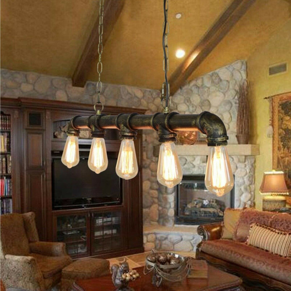 Industrial Farmhouse Pendant Light 5 light Ceiling Steampunk Metal Pipe Pendant Lamp~1340 T575-S0671387224