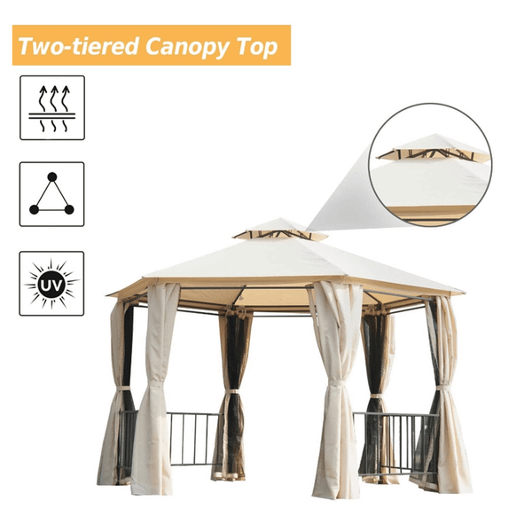 13ft x 13ft Patio Gazebo-Beige-AS T575-S0671348096