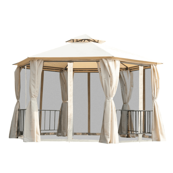 13ft x 13ft Patio Gazebo-Beige-AS T575-S0671348096