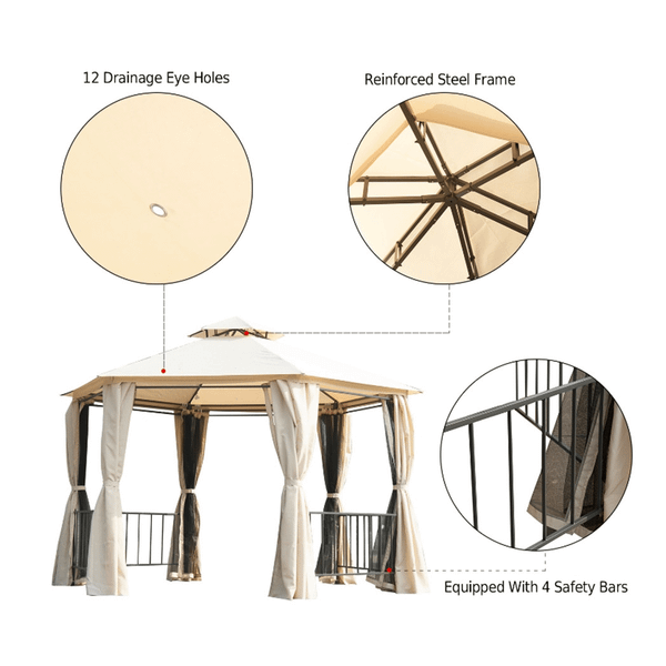 13ft x 13ft Patio Gazebo-Beige-AS T575-S0671348096