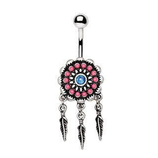 316L Stainless Steel Synthetic Opal Dream Catcher Navel Ring T575-S0671356973