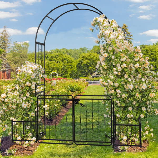 198.5*50*219cm Courtyard Arc Top With Door With Planting Frame Iron Art Iron Arch Black T575-S0671266120