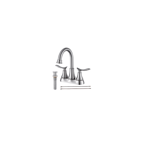 2-Handle 4-Inch Brushed Nickel Bathroom Faucet, Bathroom Vanity Sink Faucets with Pop-up Drain and  T575-S0671267343