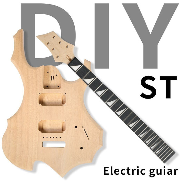 DIY 6 String Flame Shaped Style Electric Guitar Kits with Mahogany Body, Maple Neck and Accessories T575-S0671386380