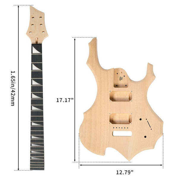 DIY 6 String Flame Shaped Style Electric Guitar Kits with Mahogany Body, Maple Neck and Accessories T575-S0671386380