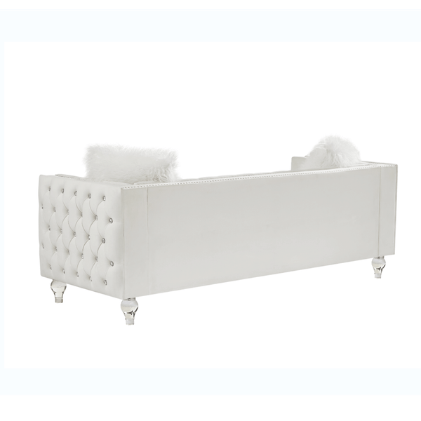 Beige, Three-seater Sofa, Velvet Crystal Buckle Upholstery Sofa, Crystal Feet, Removable Cushion, T T575-V0671300862