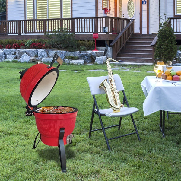 13in Round Ceramic Charcoal Grill Orange T575-S0671296495