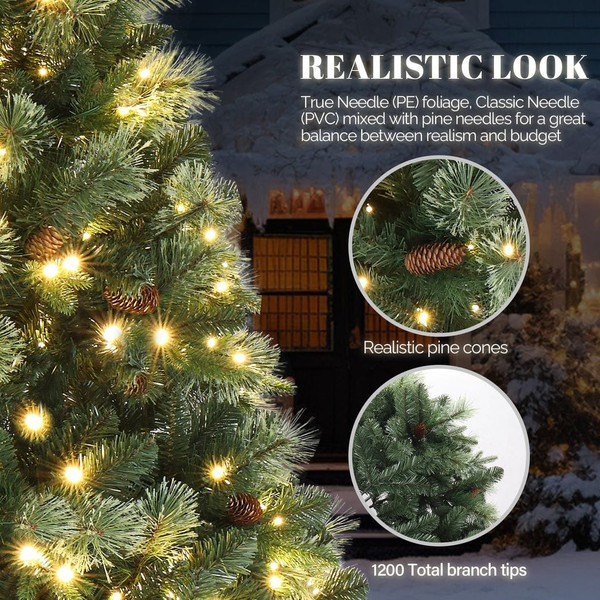 7ft Automatic Tree Structure PE PVC Material 650 Lights Warm Color 9 Modes With Remote Control 1200 T575-S0671386283