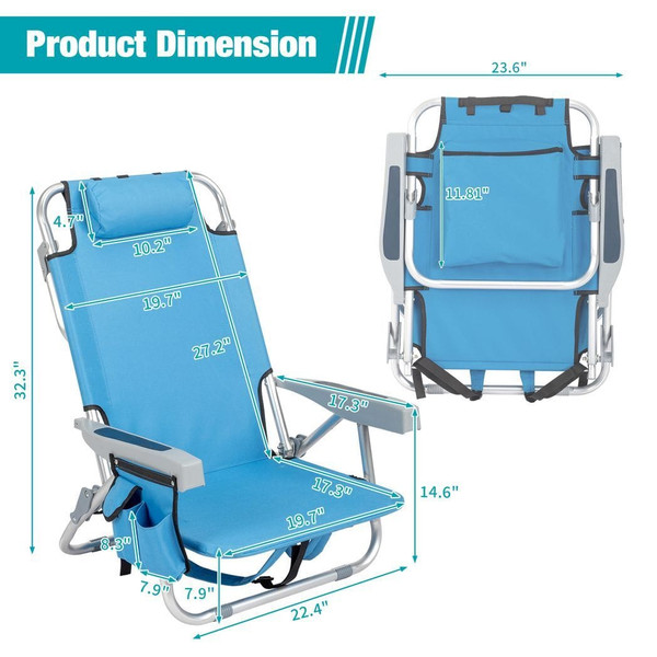 63*65*82cm Short Oxford Cloth Silver White Aluminum Tube Bearing 100kg Beach Chair Blue T575-S0671435306