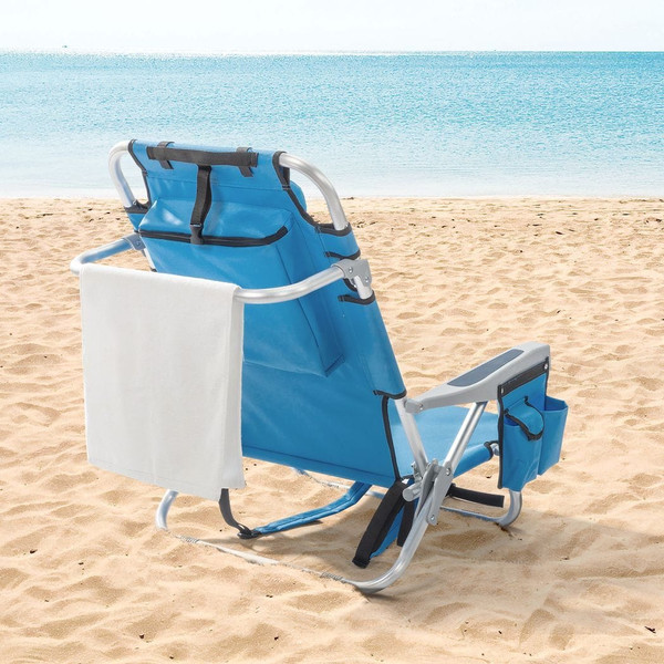63*65*82cm Short Oxford Cloth Silver White Aluminum Tube Bearing 100kg Beach Chair Blue T575-S0671435306