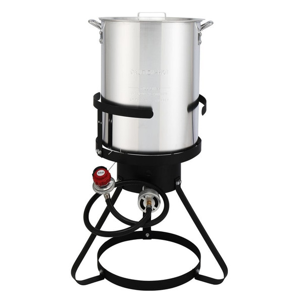 13*32inch Four-Piece Set, Black Round Iron Stove Frame, Silver Aluminum 30qt Turkey Pot 10qt Fish P T575-S0671285944