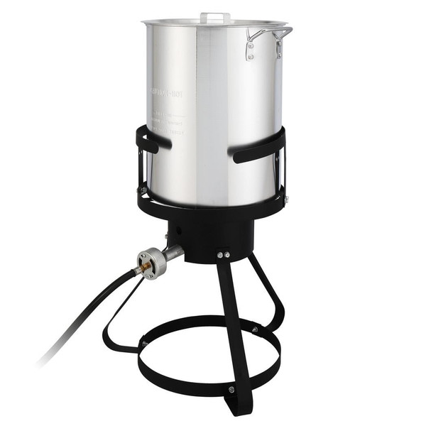 13*32inch Four-Piece Set, Black Round Iron Stove Frame, Silver Aluminum 30qt Turkey Pot 10qt Fish P T575-S0671285944