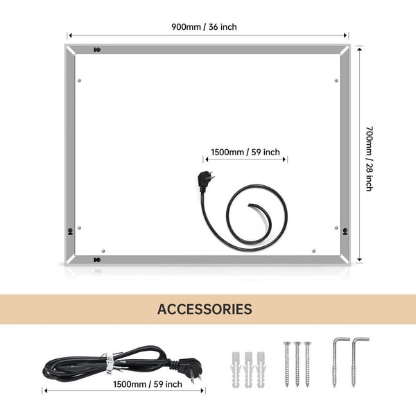 36"*28" LED Lighted Bathroom Wall Mounted Mirror with High Lumen+Anti-Fog Separately Control+Dimmer T575-S0671272297