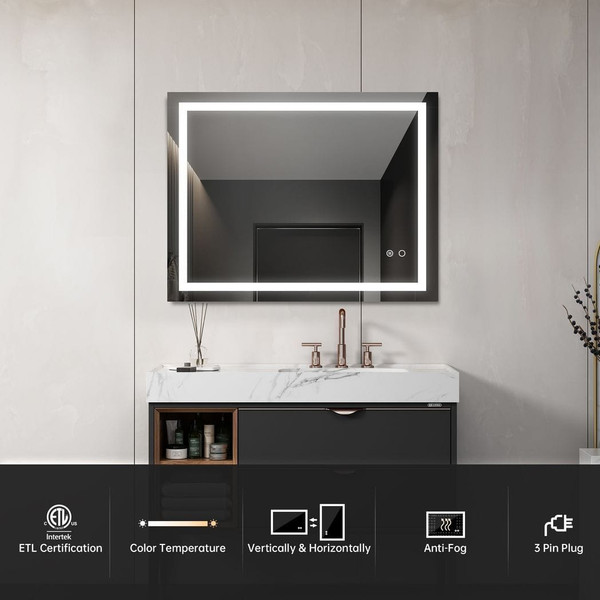 36"*28" LED Lighted Bathroom Wall Mounted Mirror with High Lumen+Anti-Fog Separately Control+Dimmer T575-S0671272297