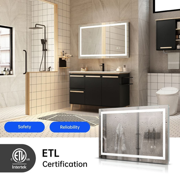36"*28" LED Lighted Bathroom Wall Mounted Mirror with High Lumen+Anti-Fog Separately Control+Dimmer T575-S0671272297