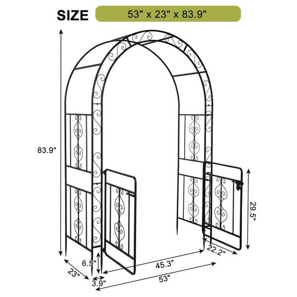 134.5*58.5*213cm Arc Roof Double Layer With Door Wrought Iron Iron Arch Courtyard Black T575-S0671359514