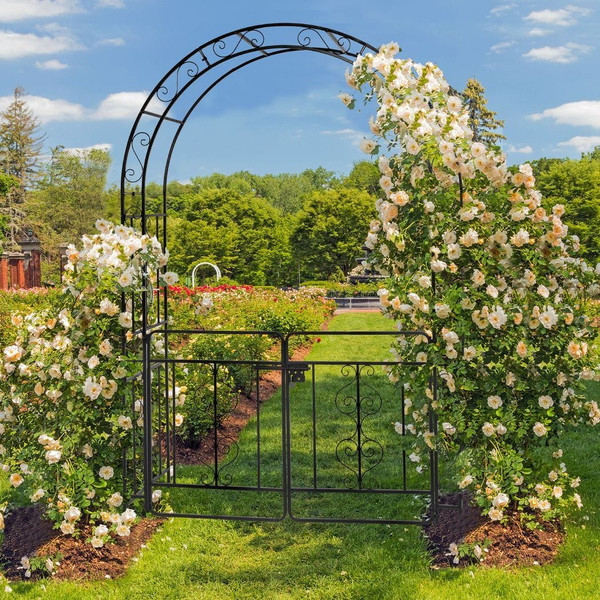 134.5*58.5*213cm Arc Roof Double Layer With Door Wrought Iron Iron Arch Courtyard Black T575-S0671359514